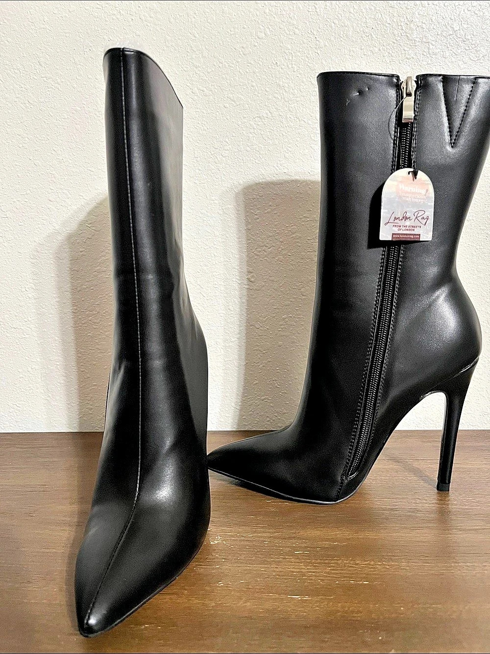 London Rag Micah Pointed Toe Stiletto High Ankle Boots Black US 7